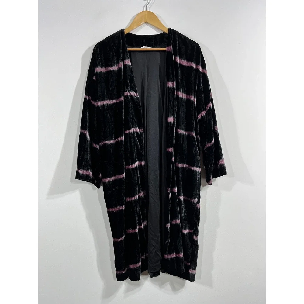 Pure Jill J Jill Velvet Kimono Duster Cardigan Black Stripe Womens Large Artsy